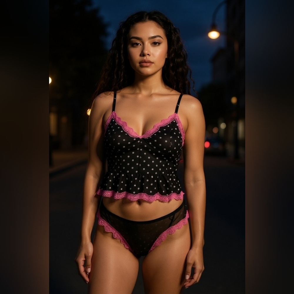 La SENZA Black and Pink Polka Dot Lingerie Set
